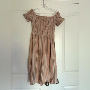 Roxy Pretty Lovers Off The Shoulder Smocked Top Midi Dress